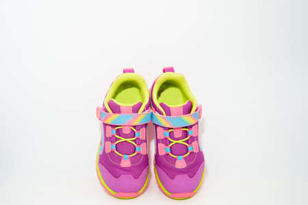 color kid  sneakers shoes on floor top view soft focusのeditorial素材