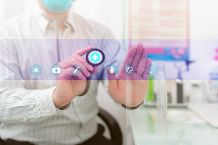 Check up doctor is holding stethoscope for exam healthcare conceptの写真素材