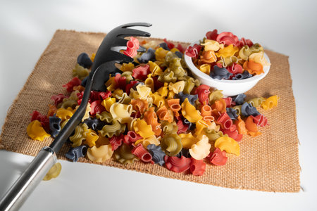 Colorful dry Italian Ortolana Creste di Gallo pasta cooking ingredient