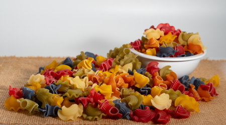 Colorful dry Italian Ortolana Creste di Gallo pasta cooking ingredientの写真素材