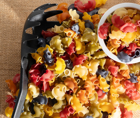 Colorful dry Italian Ortolana Creste di Gallo pasta cooking ingredientの写真素材