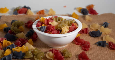 Colorful dry Italian Ortolana Creste di Gallo pasta cooking ingredientの写真素材