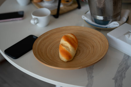 french long bread bun on plate breakfast