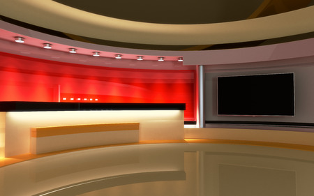 Tv Studio. News studio. The perfect backdrop for any green screen or chroma key video or photo production. 3d render. 3d visualisationの写真素材