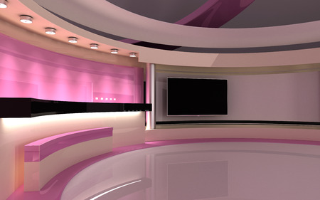 Tv Studio. News studio. The perfect backdrop for any green screen or chroma key video or photo production. 3d render. 3d visualisationの写真素材