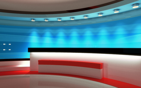 Tv Studio. News studio. The perfect backdrop for any green screen or chroma key video or photo production. 3d render. 3d visualisationの写真素材