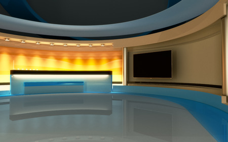 Tv Studio. News studio. The perfect backdrop for any green screen or chroma key video or photo production. 3d render. 3d visualisationの写真素材