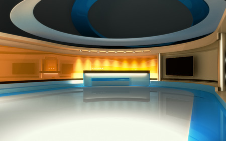 Tv Studio. News studio. The perfect backdrop for any green screen or chroma key video or photo production. 3d render. 3d visualisationの写真素材