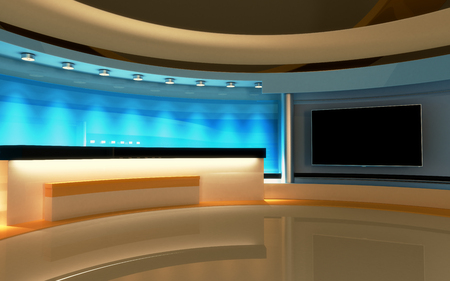 Tv Studio. News studio. The perfect backdrop for any green screen or chroma key video or photo production. 3d render. 3d visualisationの写真素材