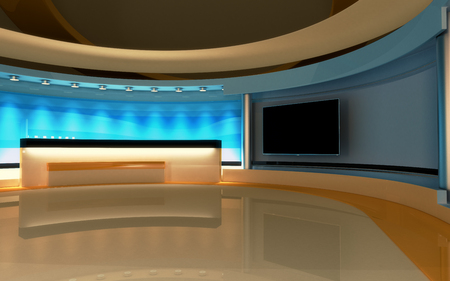 Tv Studio. News studio. The perfect backdrop for any green screen or chroma key video or photo production. 3d render. 3d visualisationの写真素材