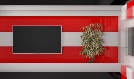 Tv Studio. Backdrop for TV shows .TV on wall. News studio. The perfect backdrop for any green screen or chroma key video or photo production. 3d render.の写真素材