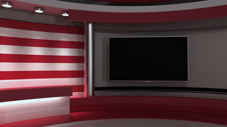 TV studio. USA flag studio. American flag background. News studio. The perfect backdrop for any green screen or chroma key video or photo production. 3d render. 3dの写真素材