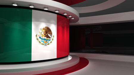 Mexico flag . Mexico flag background. TV studio. News studio. The perfect backdrop for any green screen or chroma key video or photo production. 3d render. 3dの写真素材