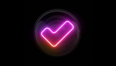 Check mark. Check. Accept. Nixie tube indicator. Gas discharge indicators and lamps. 3D. 3D...