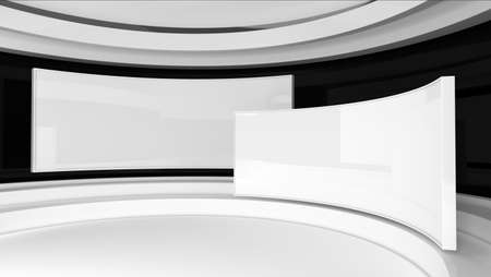 Virtual studio. Tv Studio.. White wall. News studio. The perfect backdrop for any green screen or chroma key video or photo production. 3D rendering.の写真素材