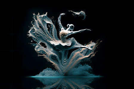 Beautiful ballerina dancing in water with splashes on black background. Ballerina. Abstract splash....