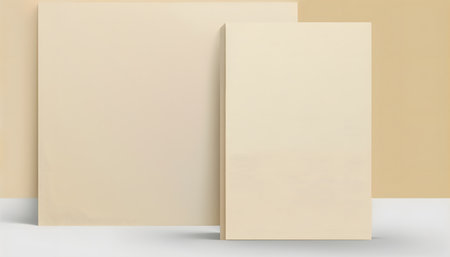 Template for product presentation. Blank paper brochure mockup Abstract geometric background. 3d render. Generative AI technology.の素材