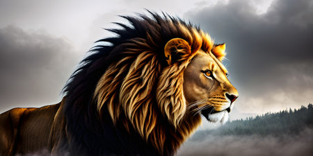 Lion in the wild - 3D render of a male lionの素材
