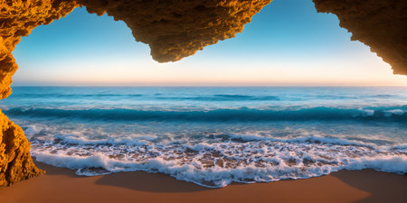 Sunset at the beach in Algarve region, Portugal.の素材