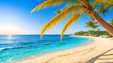 Beautiful tropical beach and sea landscape with coconut palm tree - Holiday Vacation conceptの素材