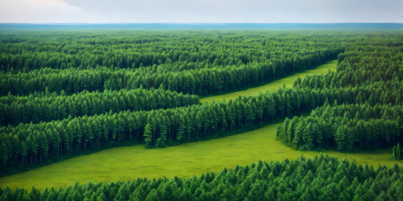 Aerial view of the green forest. Beautiful summer landscape with coniferous forest.の素材