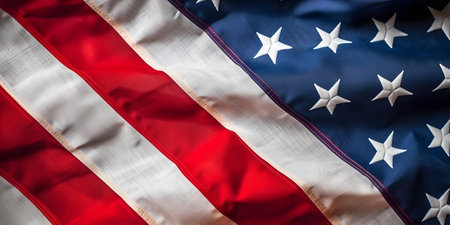 Closeup of American flag, United States of America flag background.の素材