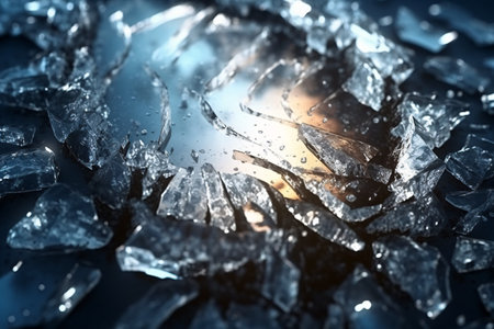Pieces of broken ice on a dark background. Abstract background. Generative AI technology.の素材