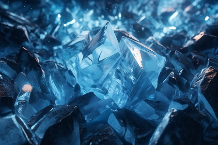 Pieces of broken ice on a dark background. Abstract background. Generative AI technology.の素材