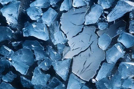 Pieces of broken ice on a dark background. Abstract background. Generative AI technology.の素材