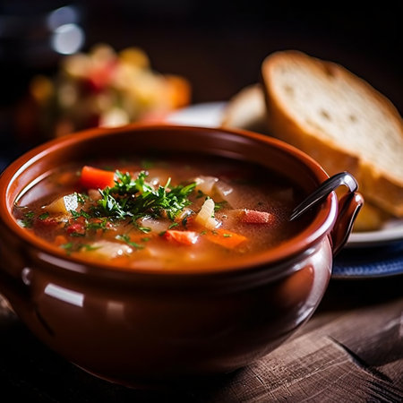 Comforting and hearty soups and stews. Soup or stew of meat and vegetables seasoned with paprika and other spices. Generative AI technologyの素材