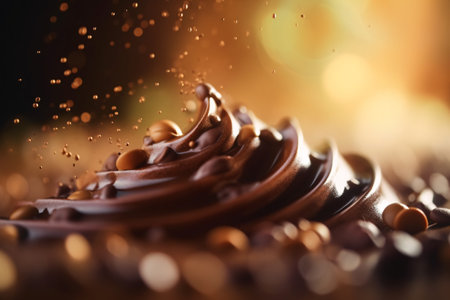 close up of chocolate cream splashing on brown background with copy spaceの素材