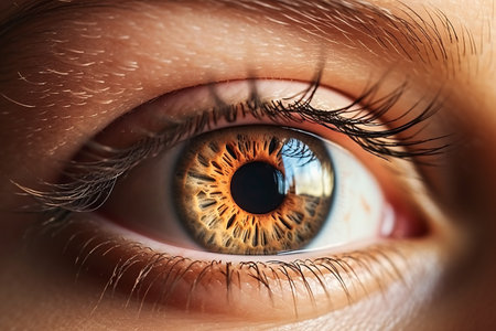 Close up of human eye. Macro shot of human eye with pupil.の素材