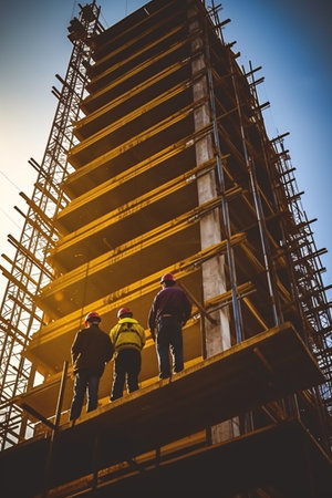 3d rendering of group of engineers and architects working at construction siteの素材