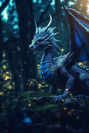 Fantasy dragon in the forest. 3D illustration. Fantasy.の素材