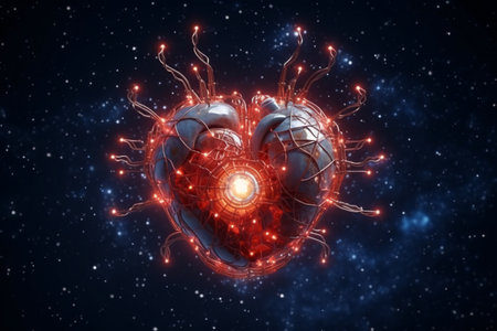 Heart in space, 3d rendering. computer digital drawing. Red heart.の素材