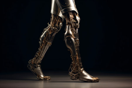 Close-up of a female robot legs in high-heeled shoesの素材