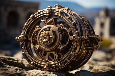 Close up view of the mechanism of a steampunk mechanical watch.の素材