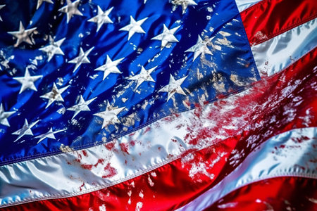 american flag background. Close-up of American flag waving in the wind.の素材