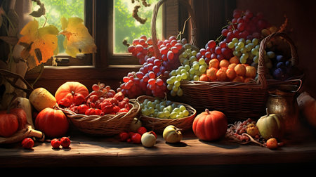 autumn harvest. autumn festival. Autumn vegetables and flowers. Harvest and garden decoration.の素材