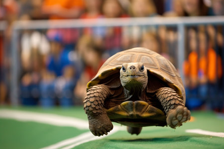 Tortoise in a children's playroom, close-upの素材