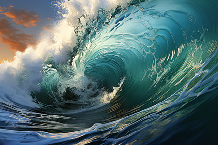 blue ocean waves. 3D render of a blue ocean wave backgroundの素材