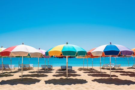 Colorful umbrellas on the sandy beach of the Mediterranean Seaの素材
