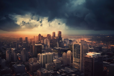 Dramatic stormy sky over the city. 3d renderingの素材