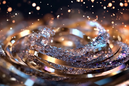 Wedding rings with bokeh background. 3D renderingの素材