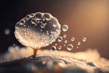 Macro shot of water drops on the surface of the water.の素材