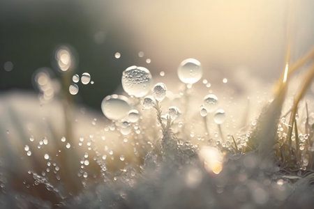 Water drops on grass in the morning. Shallow depth of field.の素材