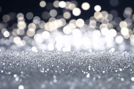 Silver glitter christmas abstract background with bokeh defocused lightsの素材