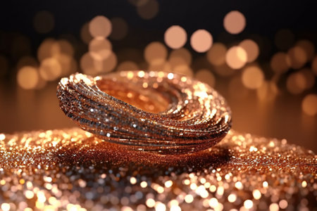 Beautiful golden bracelet on shiny background, closeup. Bokeh effectの素材