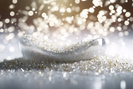 Close-up of a sea salt in a glass bowl with bokeh backgroundの素材