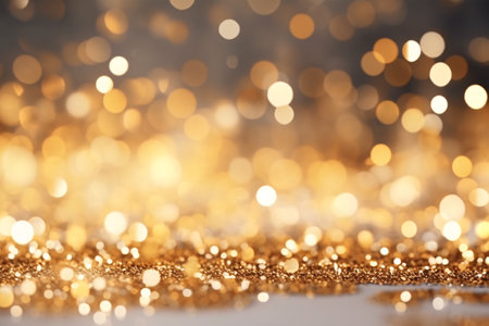 Golden glitter bokeh abstract background. Christmas and New Year concept.の素材